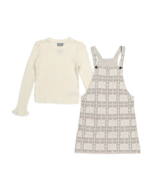 TAHARI Toddler Girls Plaid Jumper Sweater Set With Tights 2T