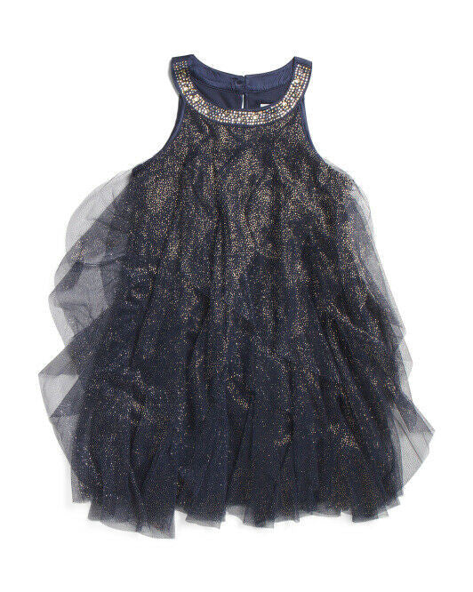 MISS MONA MOUSE Little Girls Glitter Mesh Cascade Dress 4