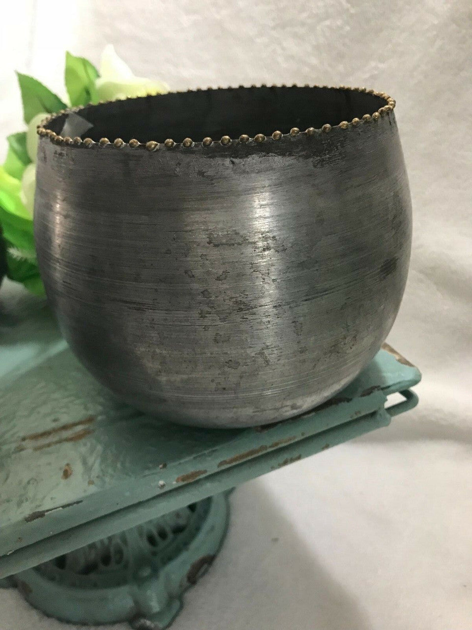 3pcs Round Metal Vases Centerpiece Bohemian Planter Zinc Finish Rustic