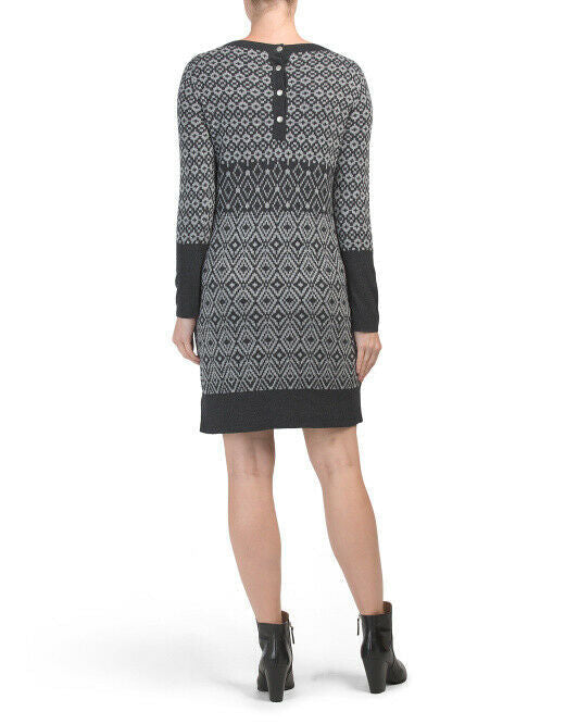 SIGRID OLSEN Boat Neck Sweater Dress button back detail long sleeve L or M