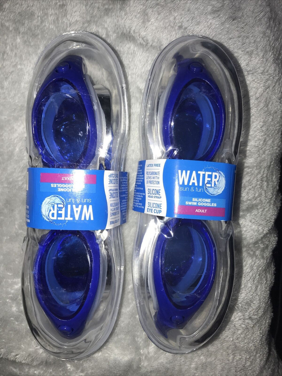 Swim Goggles Adult Blue Lot Of 2! Water Sun&fun Silicone Eye Cup