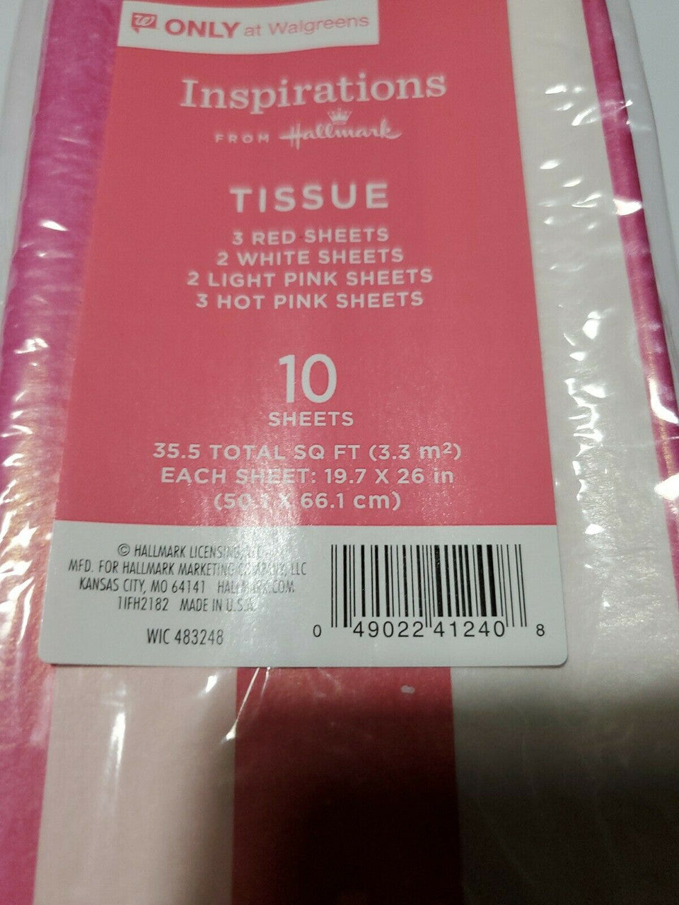 Hallmark Tissue Paper Valentine's Day 10 Sheets Asst Red Pink White stripes