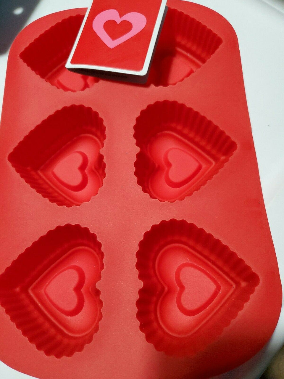 VALENTINE'S DAY Mini Silicone Candy Mold  HEART'S w/DESIGNS 6 Mini Cavities RED
