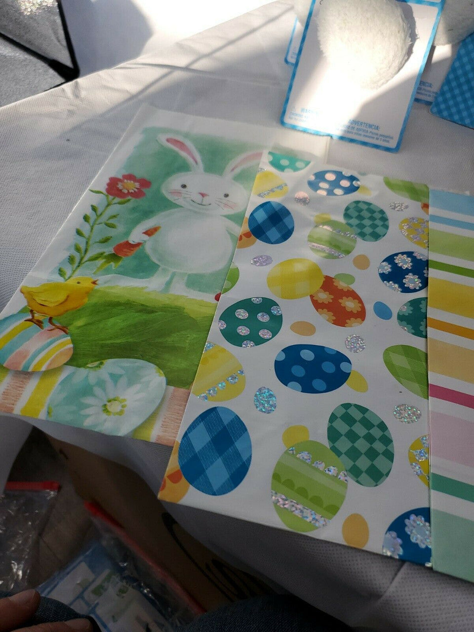 Easter Decorations Bags Bunny Tail Clip Basket Bow Bible Story lot of 13 items
