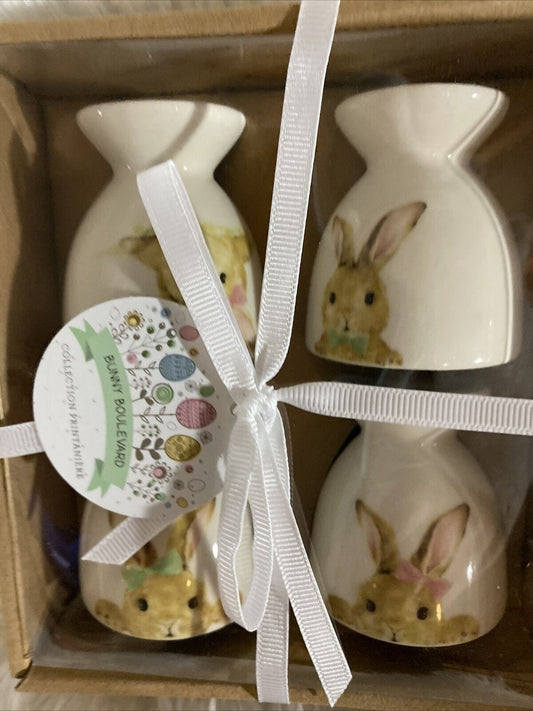 Bunny Boulevard Egg Cups Spring Collection (Set of 4) Easter Bunnies Wearing Bow