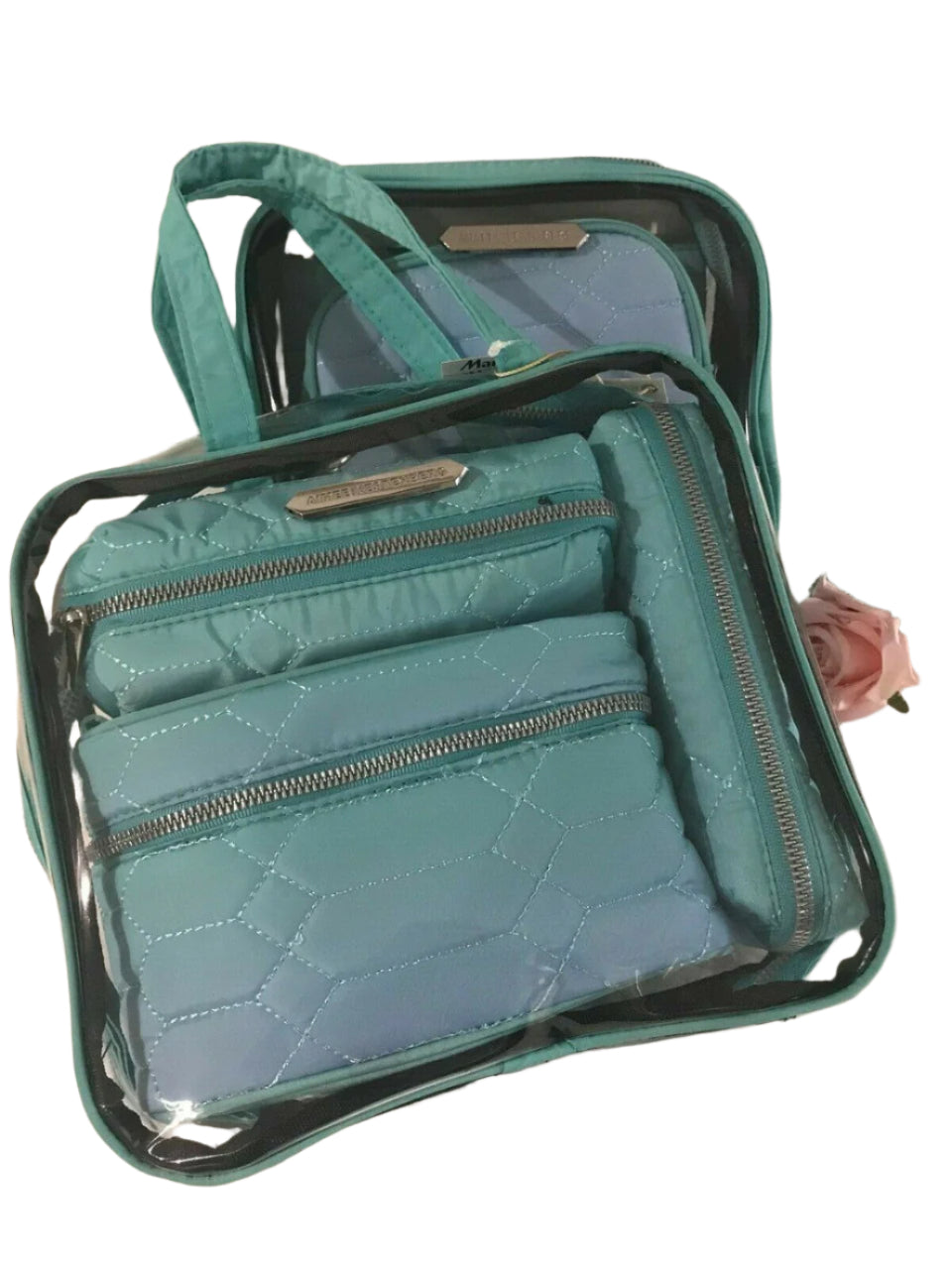 Set of 7 blue ombre diamond quilt cosmetic and travel bags with silver zippers and compartments – Aimee Kestenberg