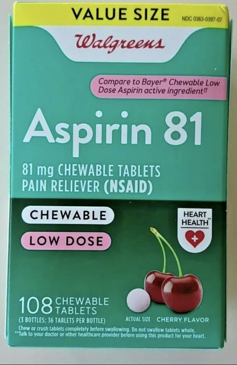 Walgreens Value Size Aspirin 81 Mg (NSAID) Chewable Cherry Flavor, EXP 01/2022