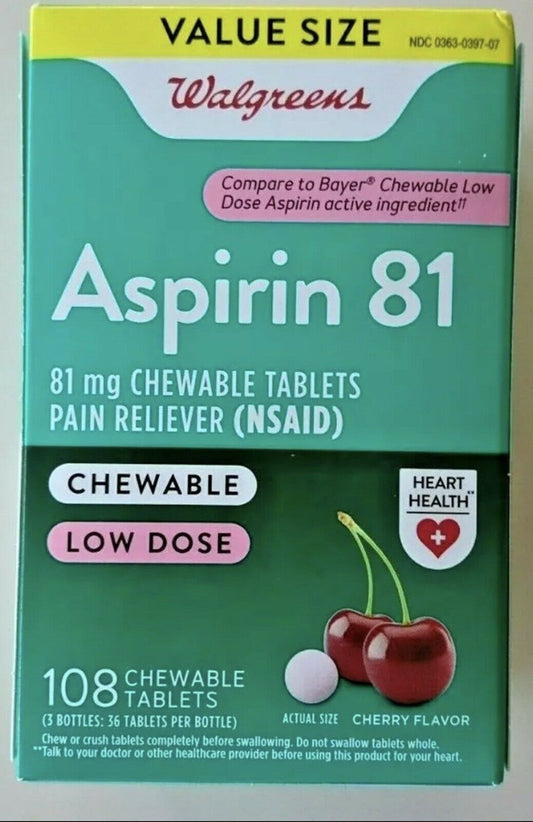 Walgreens Value Size Aspirin 81 Mg (NSAID) Chewable Cherry Flavor, EXP 01/2022