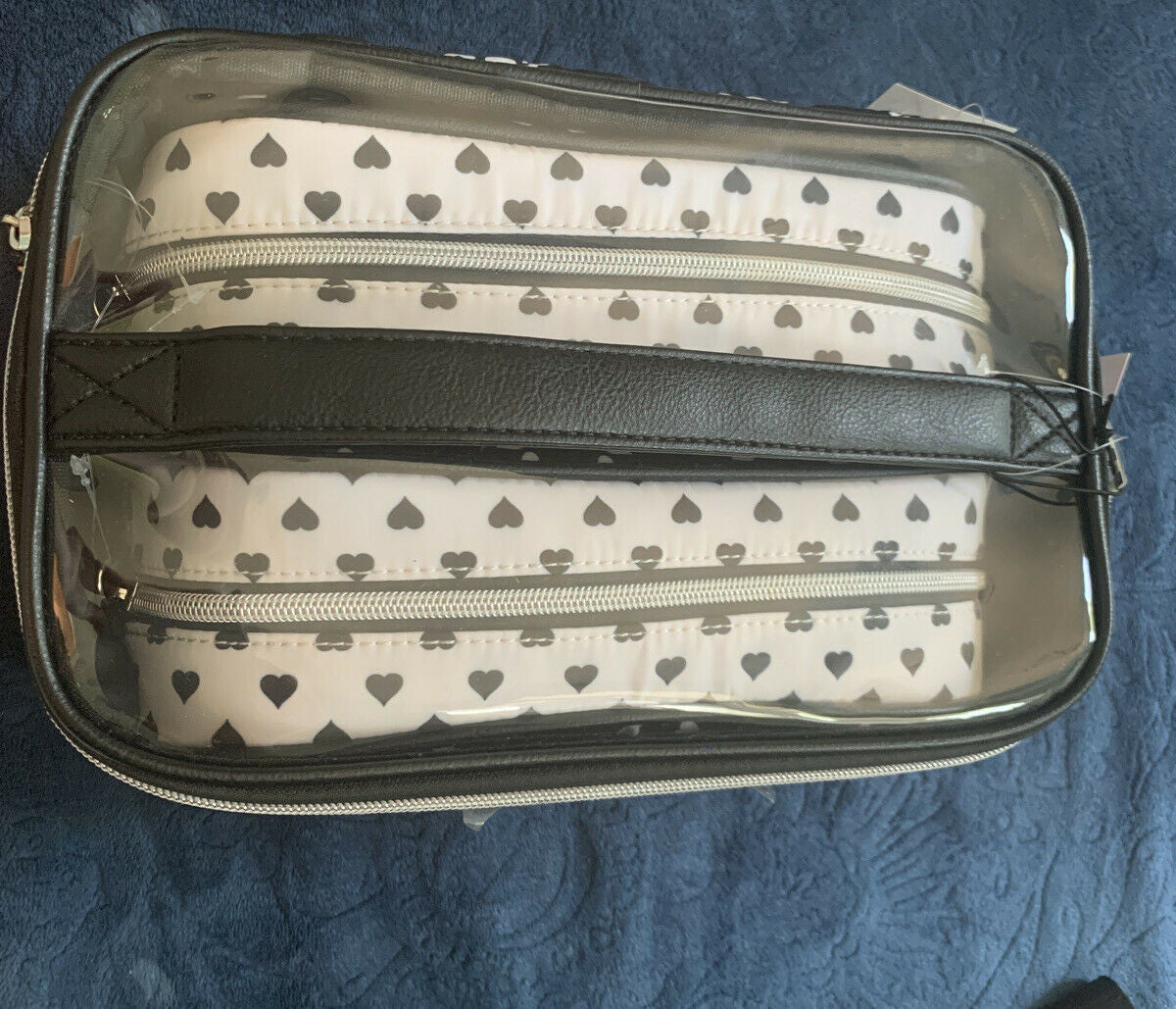 Betsey Johnson Black/white Heart Style 3Pc Cosmo Bag