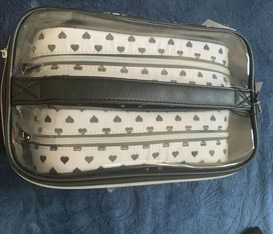 Betsey Johnson Black/white Heart Style 3Pc Cosmo Bag