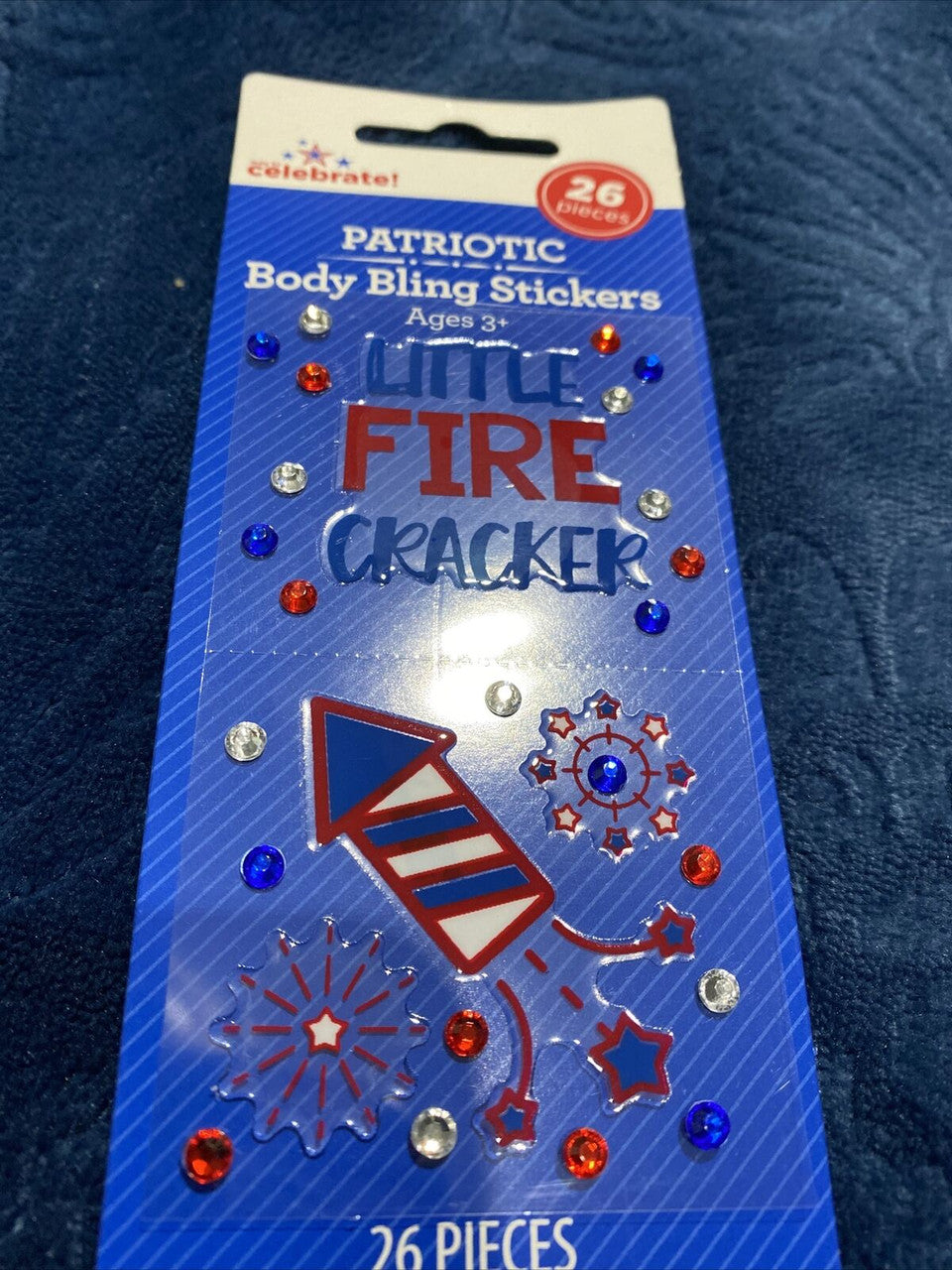 Bling Body Stickers Patriotic Red, White & Blue 26 pieces Fire Cracker