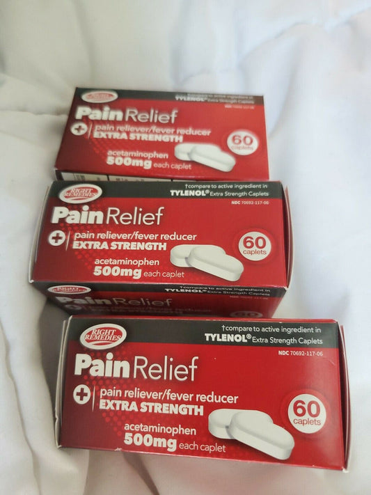 3 Box Set (180 Caplets) - Extra Strength Pain Relief 500mg, Compares To Tylenol