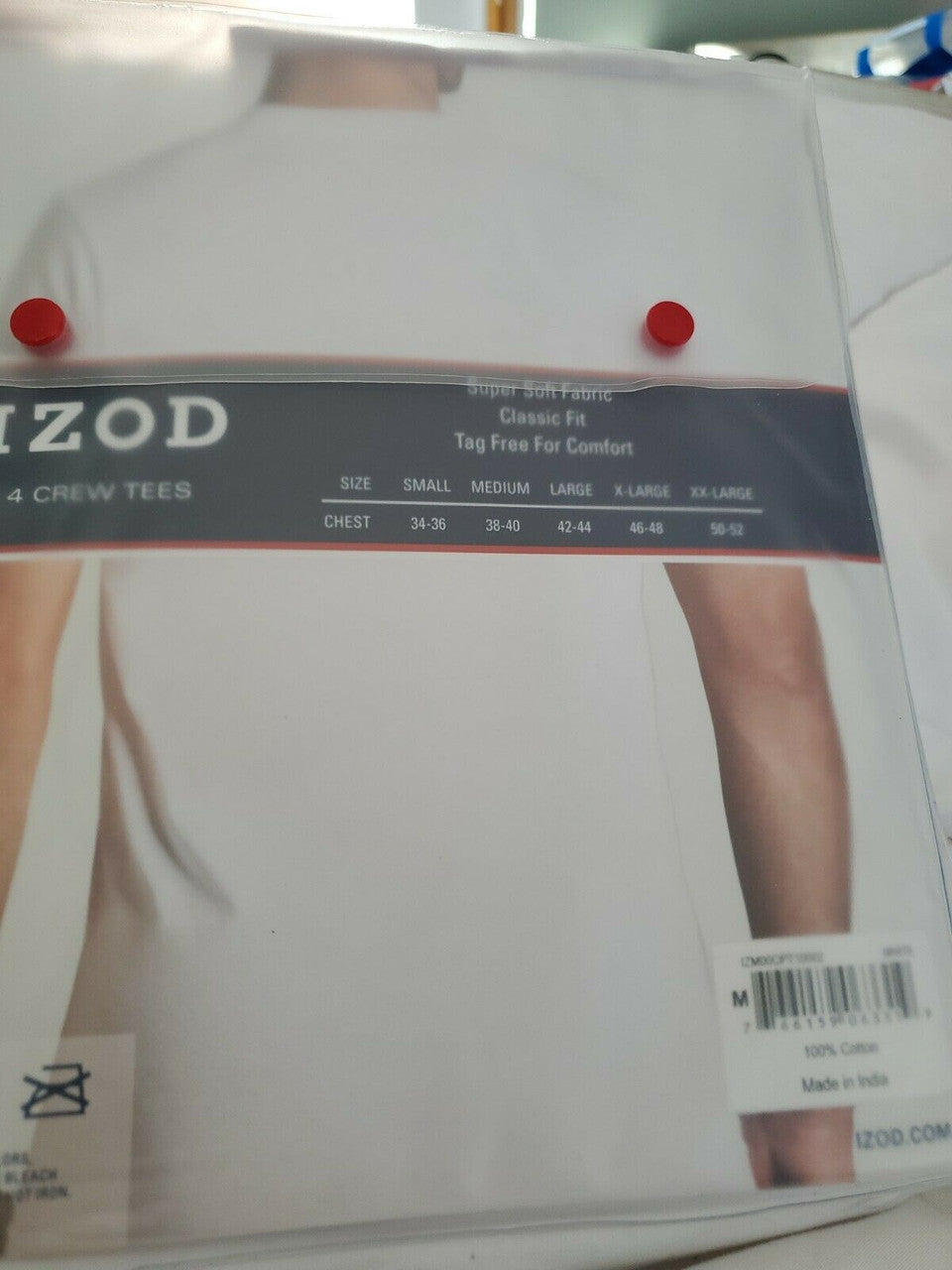 IZOD 4 pack White Classic Fit Crew Neck T-shirt Tee Soft Cotton Tag Free M