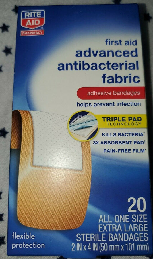Rite Aid Advanced Antibacterial Fabric Adhesive Bandages 2" x 4" box of 20