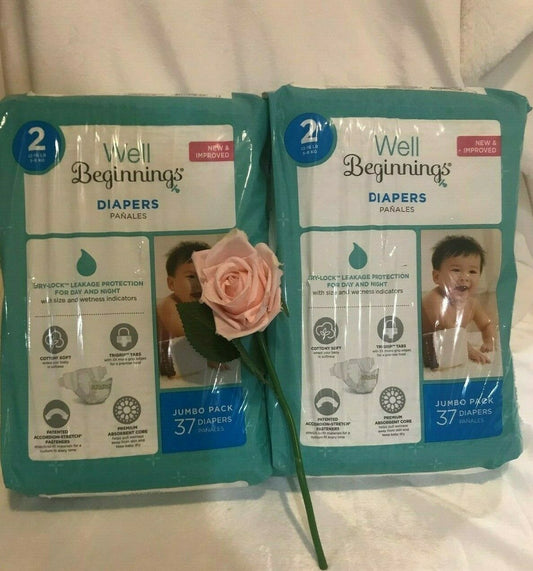 Well Beginnings Size 2 Diapers 74 pcs (2 packs of 37) Jumbo pack