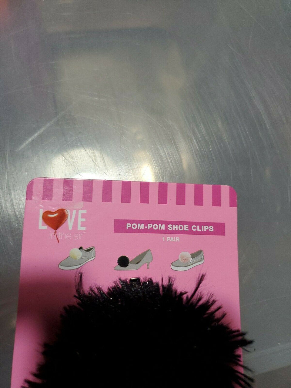 Love in the air Pom Pom Shoe Clips a Pair of Black Puffs Faux Fur