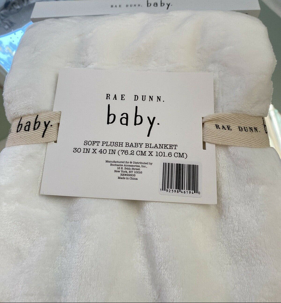 Rae Dunn white baby blanket with Sweet Baby text