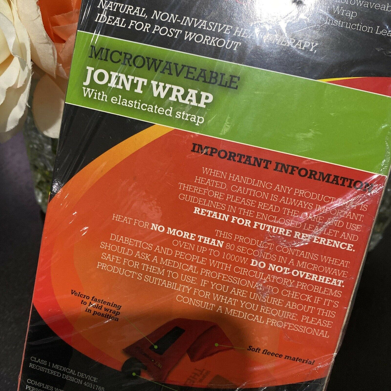 thermo therapy joint wrap microwaveable with elesticated  strap Made in UK