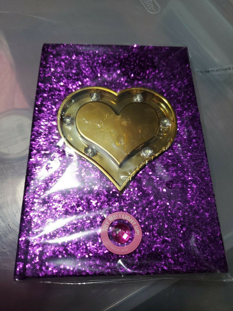 Love In The Air Lite Up NoteBook Sequins Purple Gold Heart Write Feelings