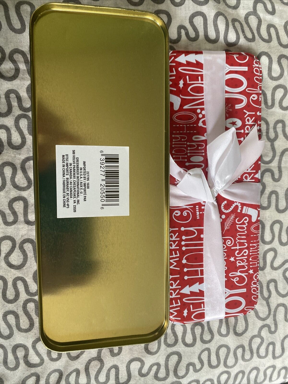 Greenbrier International Christmas Gift Tin or Pencil Box with Ribbon