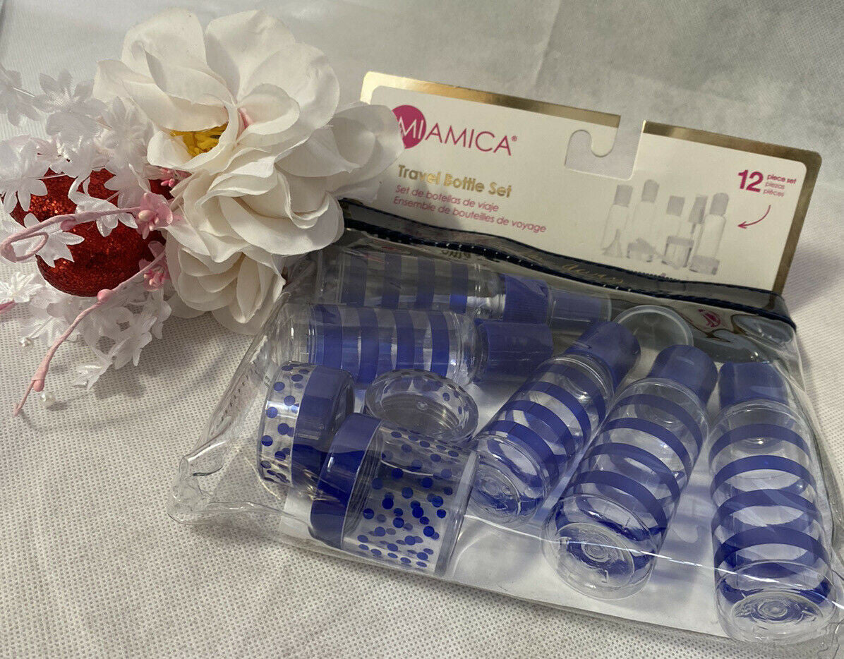 MIAMICA Take me away Travel Bottle Set Case 12 Containers TSA Approved BLUE