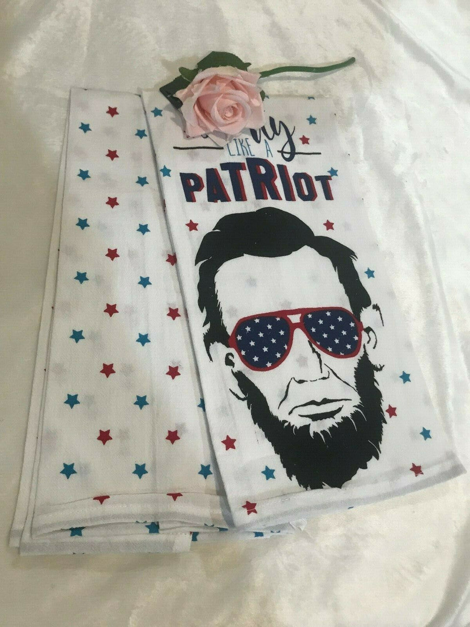 2 pc Flour sack kitchen towels Mainstays cotton 28" x 29" PARTY LIKE A PATRIOT
