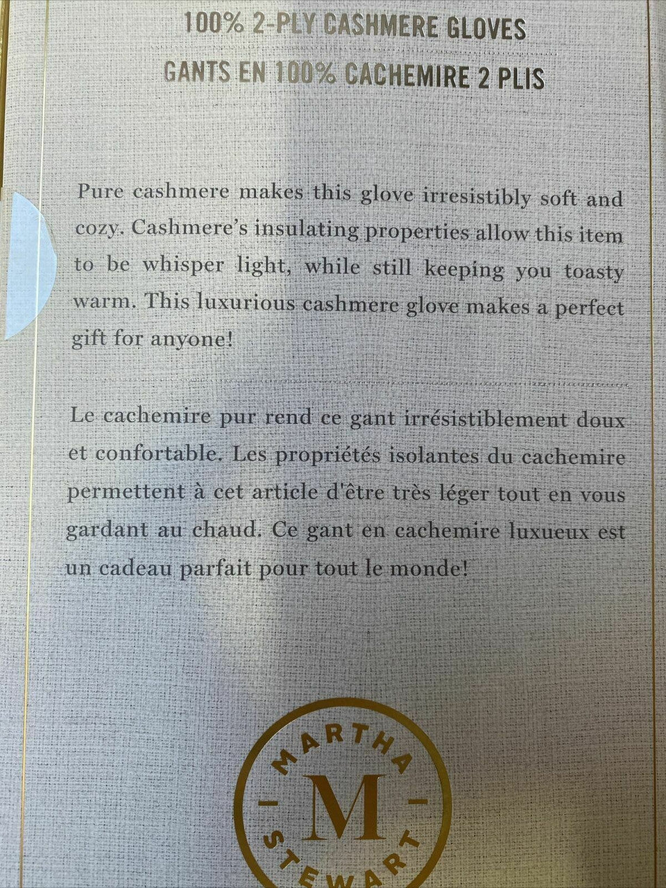 Martha Stewart Taupe or Black 100% 2-ply Cashmere Gloves One Size