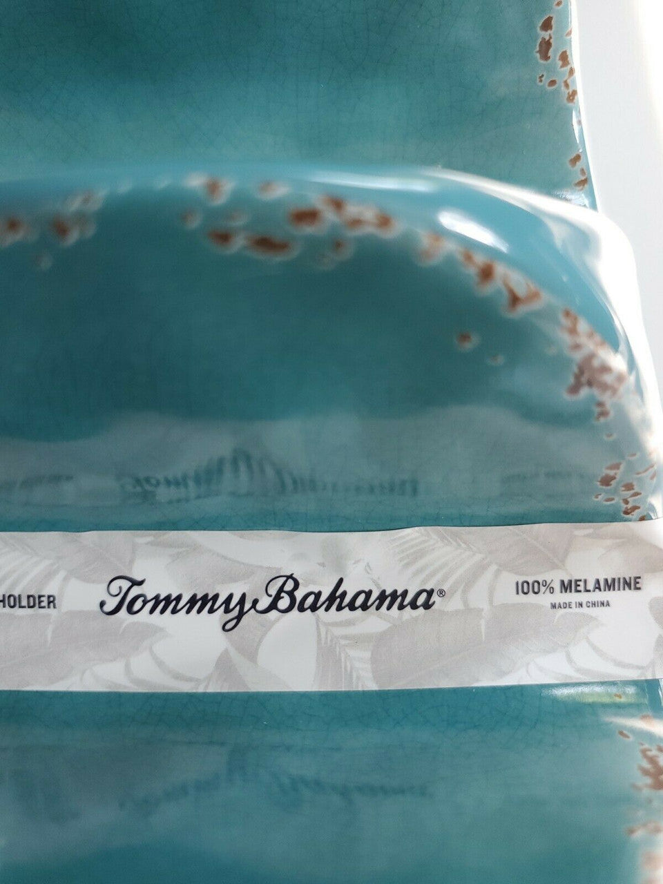 TOMMY BAHAMA Turquoise Melamine Crackle Taco Holder Tray Set of 2