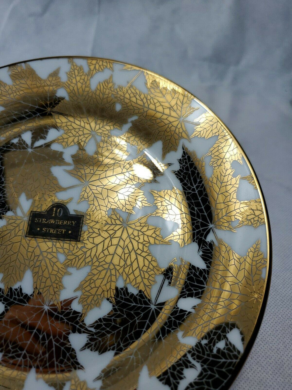 Ten Strawberry Street Gold Maple Leaf Covered Dessert Plate 7.5 Inches