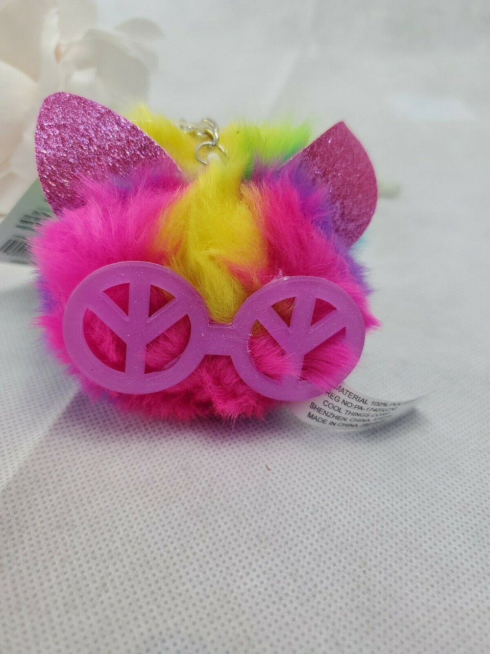 Rainbow Fluffy Kitten Fur Pom Pom Keychain Faux Furlike Ball Car Keyring