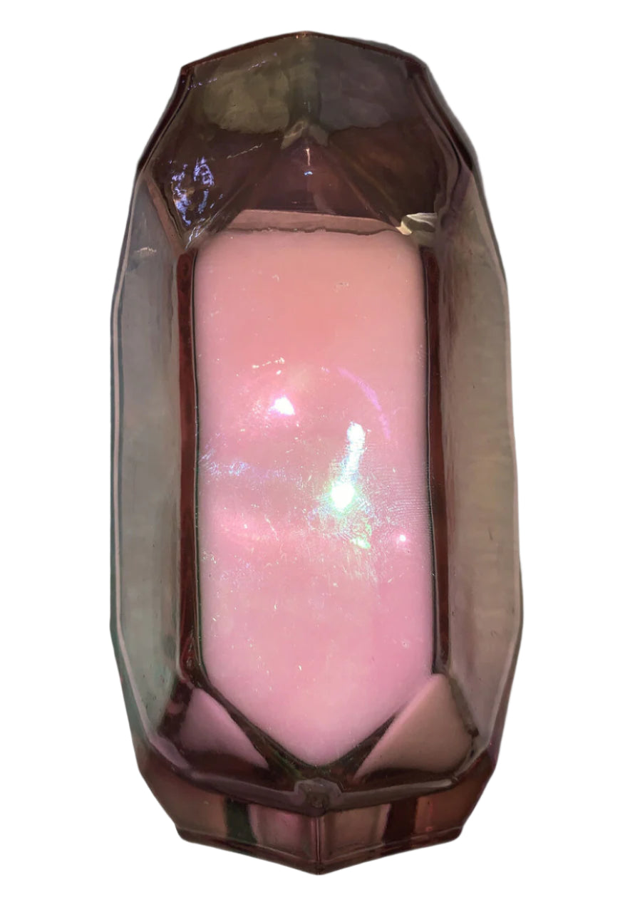 Hand poured rose-scented candle in a 9oz faceted glass jar by Love In The Air