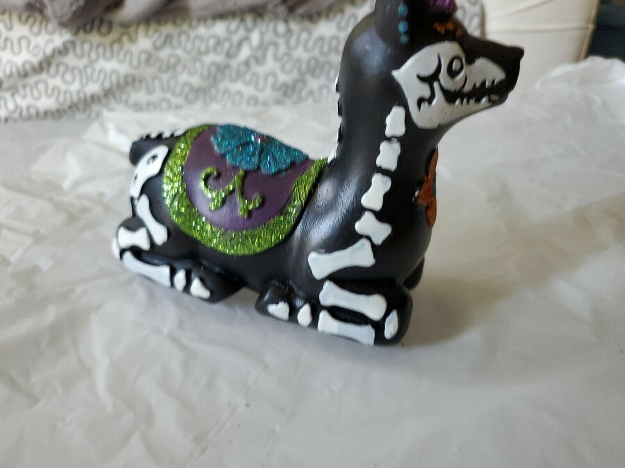 Day of The Dead Llama Resin Halloween Deco Figurine Purple/Blue/Green/Glitter