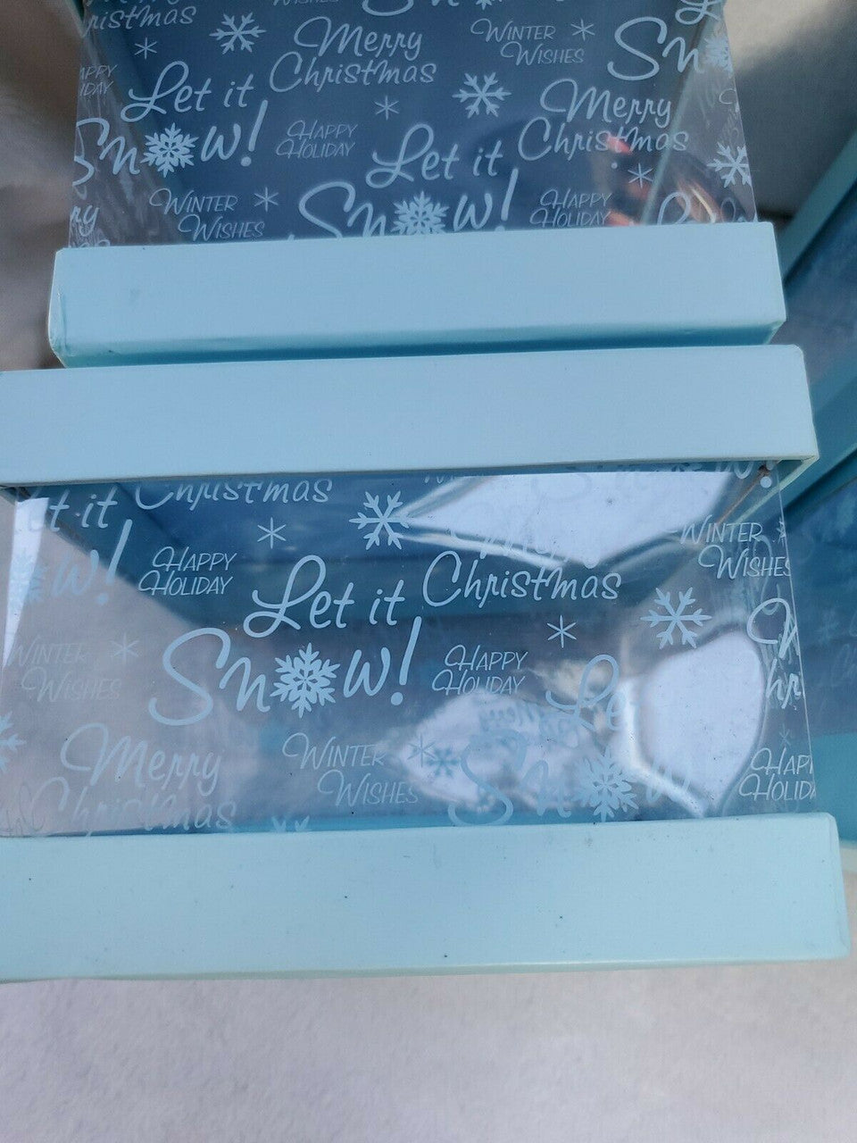 Let it Snow Box  Christmas Gift Winter Holiday Blue New Year  lot of 4