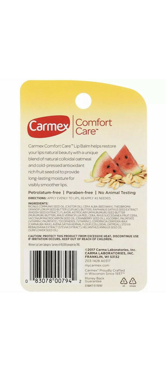 Carmex Comfort Care Colloidal Oatmeal Lip Balm Stick, Watermelon Blast...