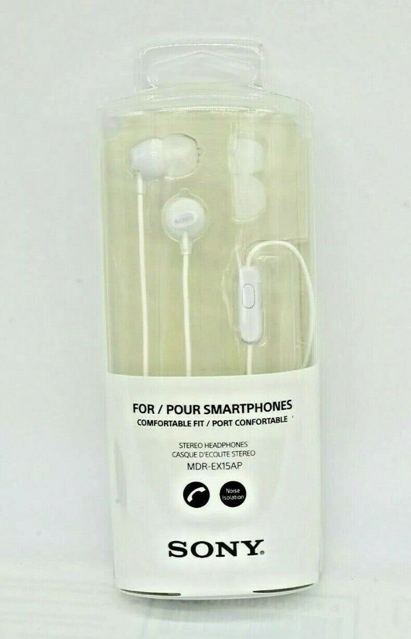 Sony MDR-EX15APW White In Ear Apple and Android Headphones with Microphone