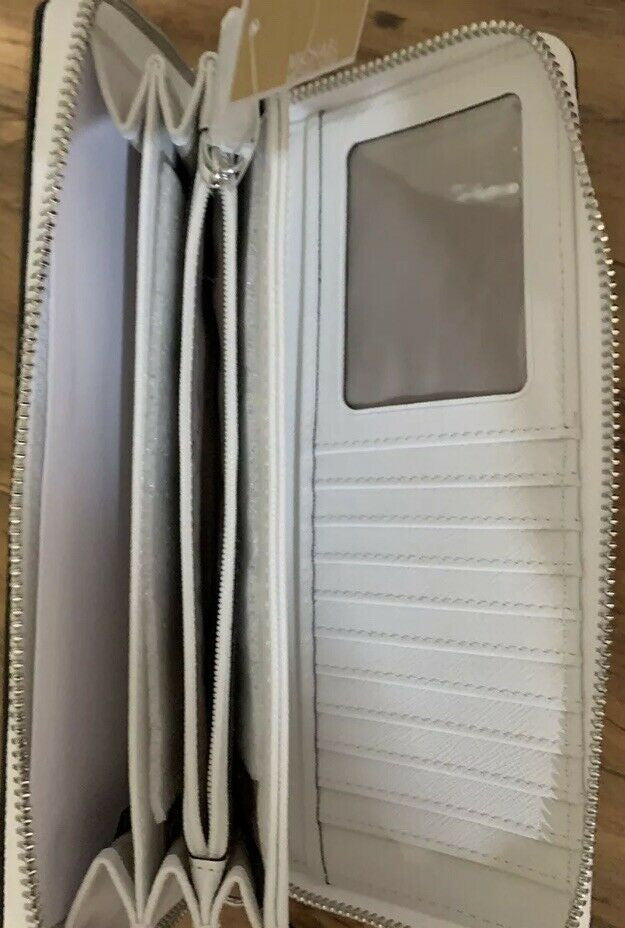 MICHAEL KORS JET SET White Black Wallet Travel Leather Authentic