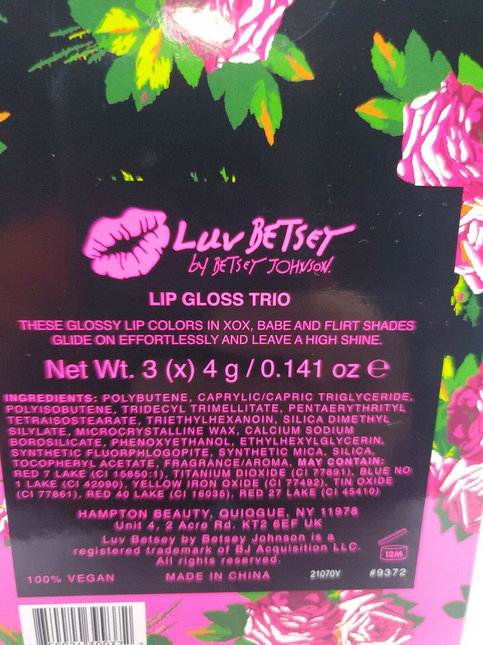 Luv Betsey Lip Gloss Popping Shiny Trio 3 Set Colors in XOX Babe Flirt