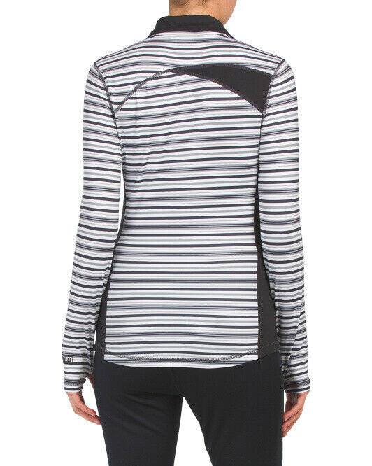 NILS Zevi Quarter Zip Base Layer Top Black White Gray Beige Stripe