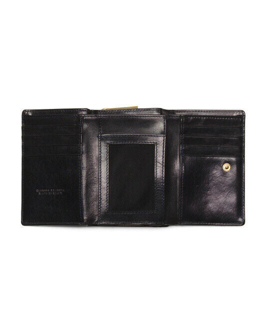 VALENTINA Italy Genuine Leather Pebbled Wallet BLACK  approx 5" x 3.5"
