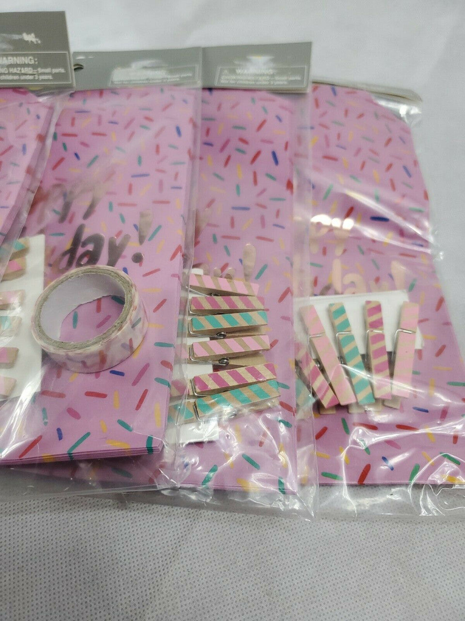 SPRITZ Favor Bag Kits: Red White Bags 6 Stripe Party Wood Clips Tape Lot of 4