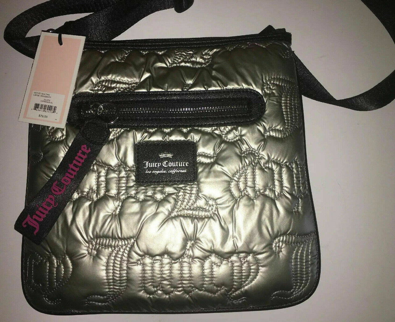 Juicy Couture Women Gothic Quilting Large Crossbody Bag Silver