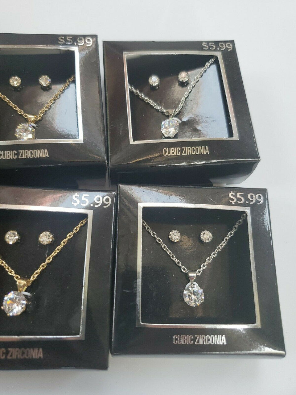 Cubic Zirconia Crystal Round Necklace Earrings Costume Jewelry Sets of 6pc