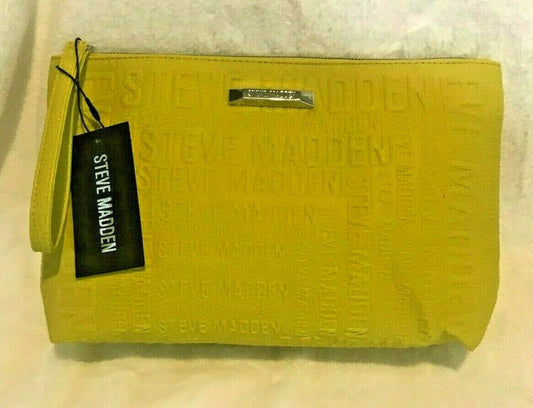 Steve Madden yellow wristlet pouch with silver zipper and logo, new with tags.