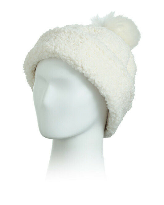 SURELL Faux Sherpa Cuff Hat With Matching Pom Ivory (white)