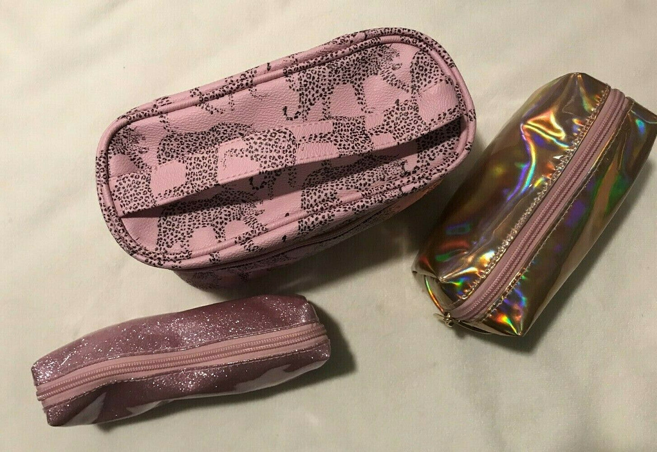 ImoShionUSA Accesories 4pc Set of Cosmetic Bags Pink Pouches Leopard Puma