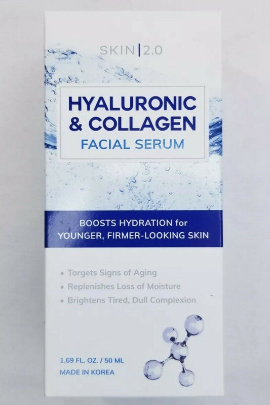 Skin 2.0 Hyaluronic & Collagen Facial Serum Boosts Skin Hydration 1.69 fl oz