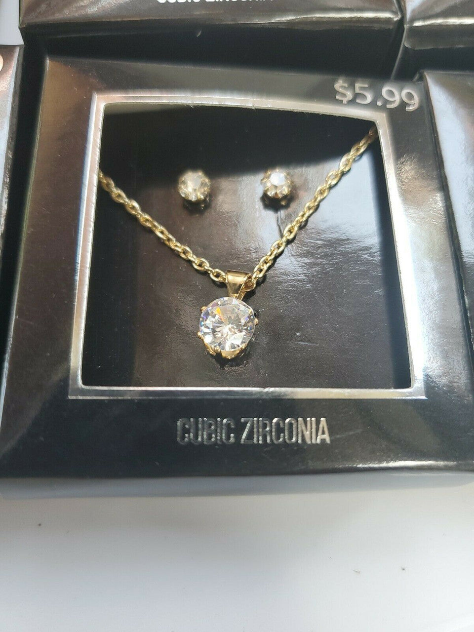 Cubic Zirconia Crystal Round Necklace Earrings Costume Jewelry Sets of 6pc