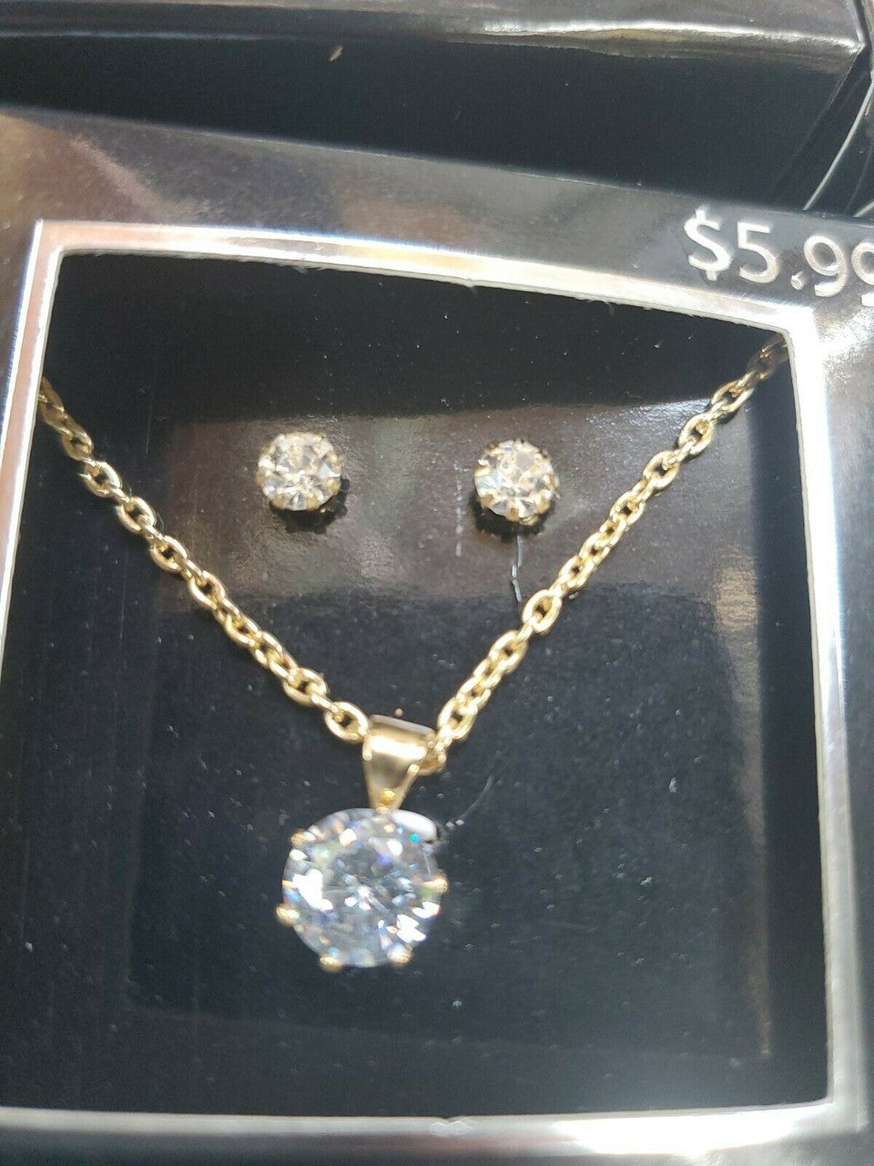 Cubic Zirconia Crystal Round Necklace Earrings Costume Jewelry Sets of 6pc