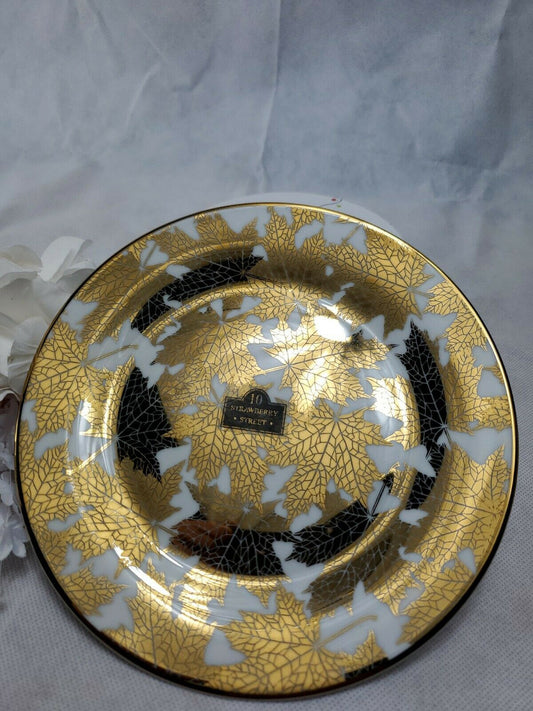 Ten Strawberry Street Gold Maple Leaf Covered Dessert Plate 7.5 Inches