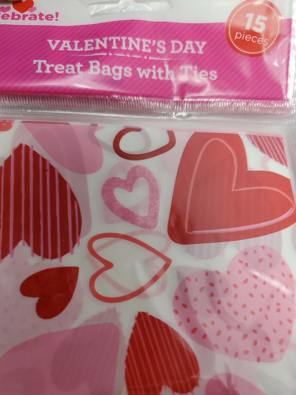 Valentine's Day Treat bags with Ties Multi-Colored Hearts Shapes lot of 10 packs